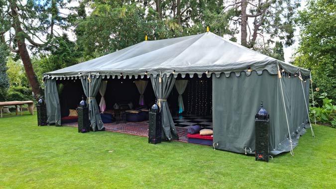 The Grand Soiree Boutique Tent suitable for birthday parties of up to 50 to 60 people.