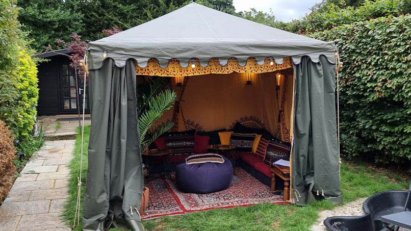 A 3x3m Bedouin tent for a family garden party in High Wycombe.