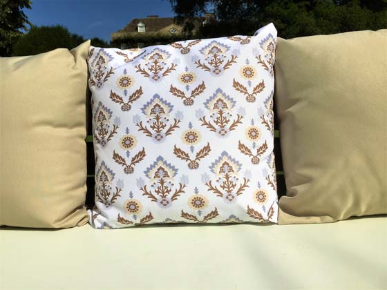 Three Outdoor Scatter Cushions on a Pallet Bench