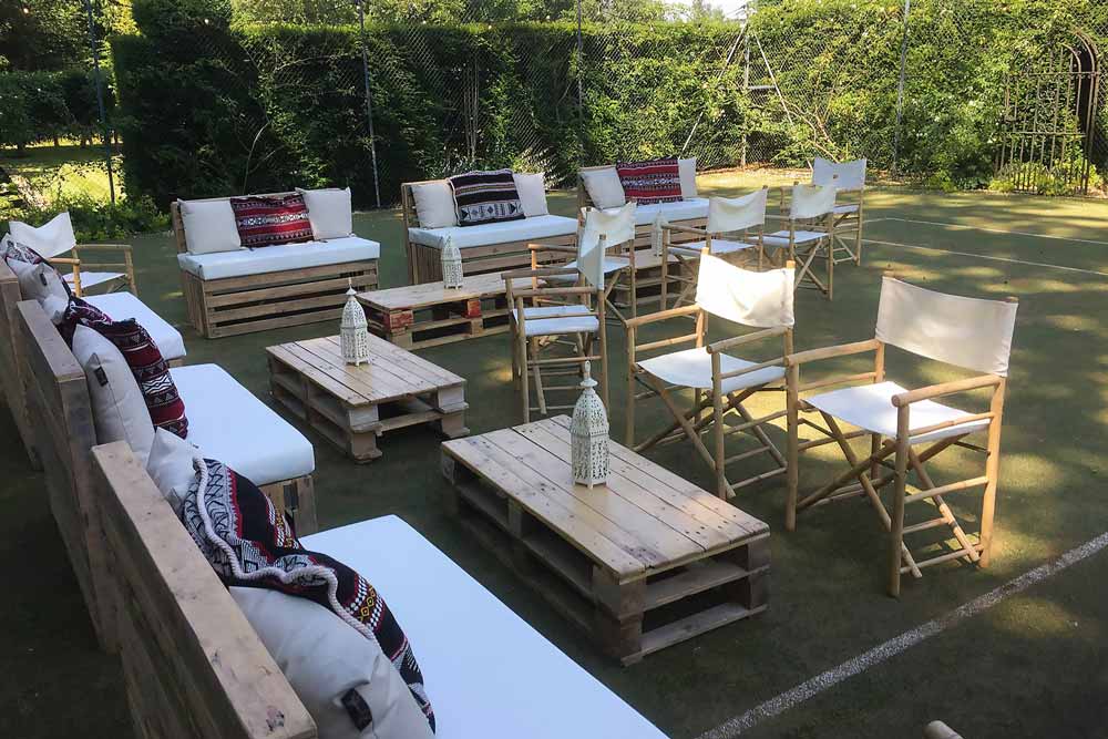 Directors' Chairs - Pallet Furniture - Cream Lanterns - Outdoor Event Furniture