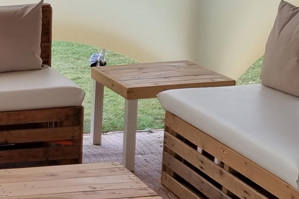 Small Pallet Coffee Table with White Legs - Rustic Wedding Hire