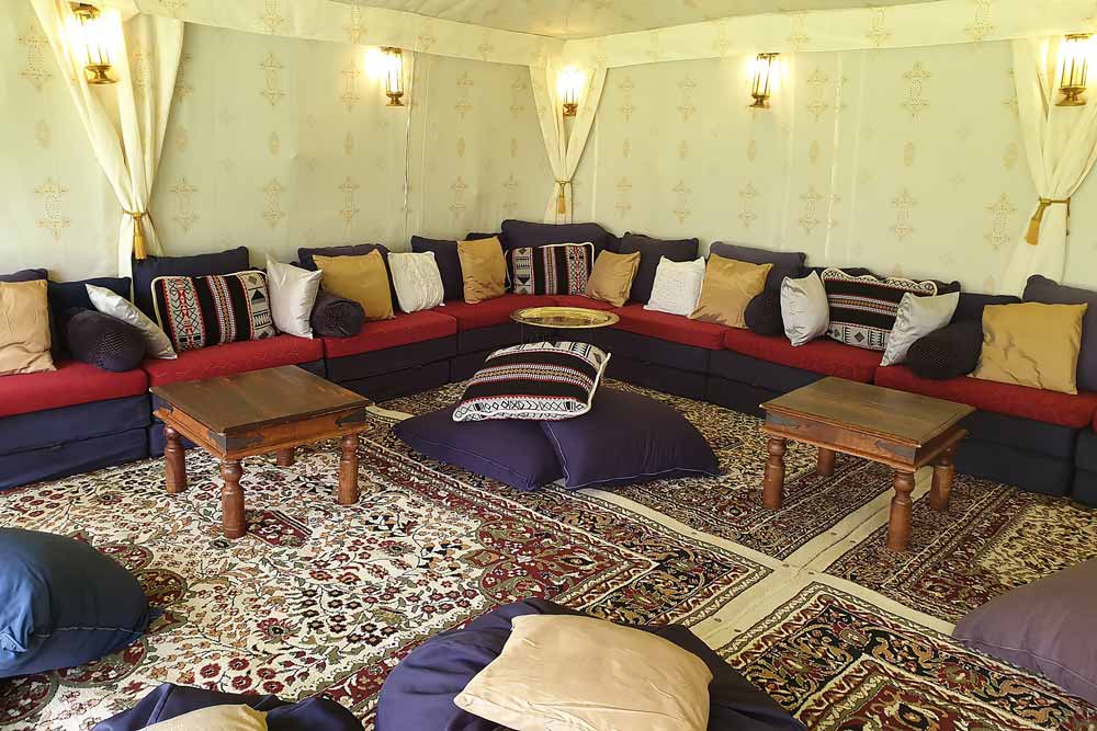 Stylish Arabian Low-Level Chillout Seating in Jasmine Lined Marquee