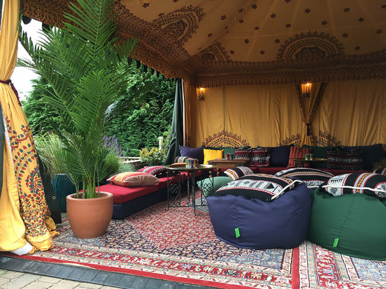 A 4.5m x 4.5m Bedouin tent set up for am 18th birthday party in Chiswick, West London.