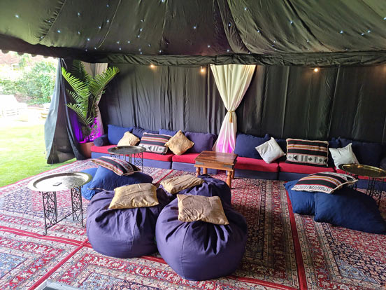 A starcloth lined tent for a 60th birthday party in Neasden, North London.